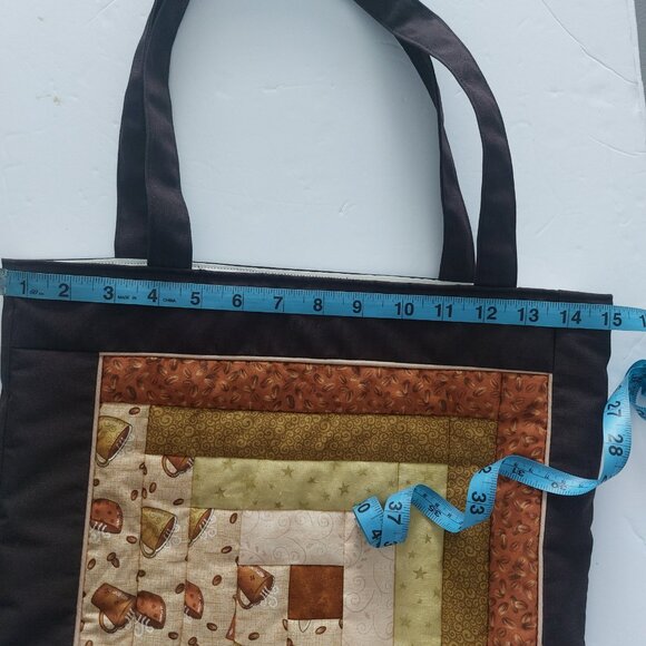 Rachel Lapp Quilted Tote Cottagecore Amish Patchwork Signed Brown Neutrals - Picture 8 of 12